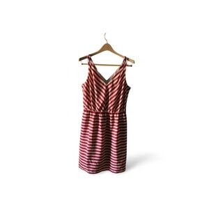 LOFT Red & White/Beige Striped Sleeveless Dress | Size 8 | Nautical Style